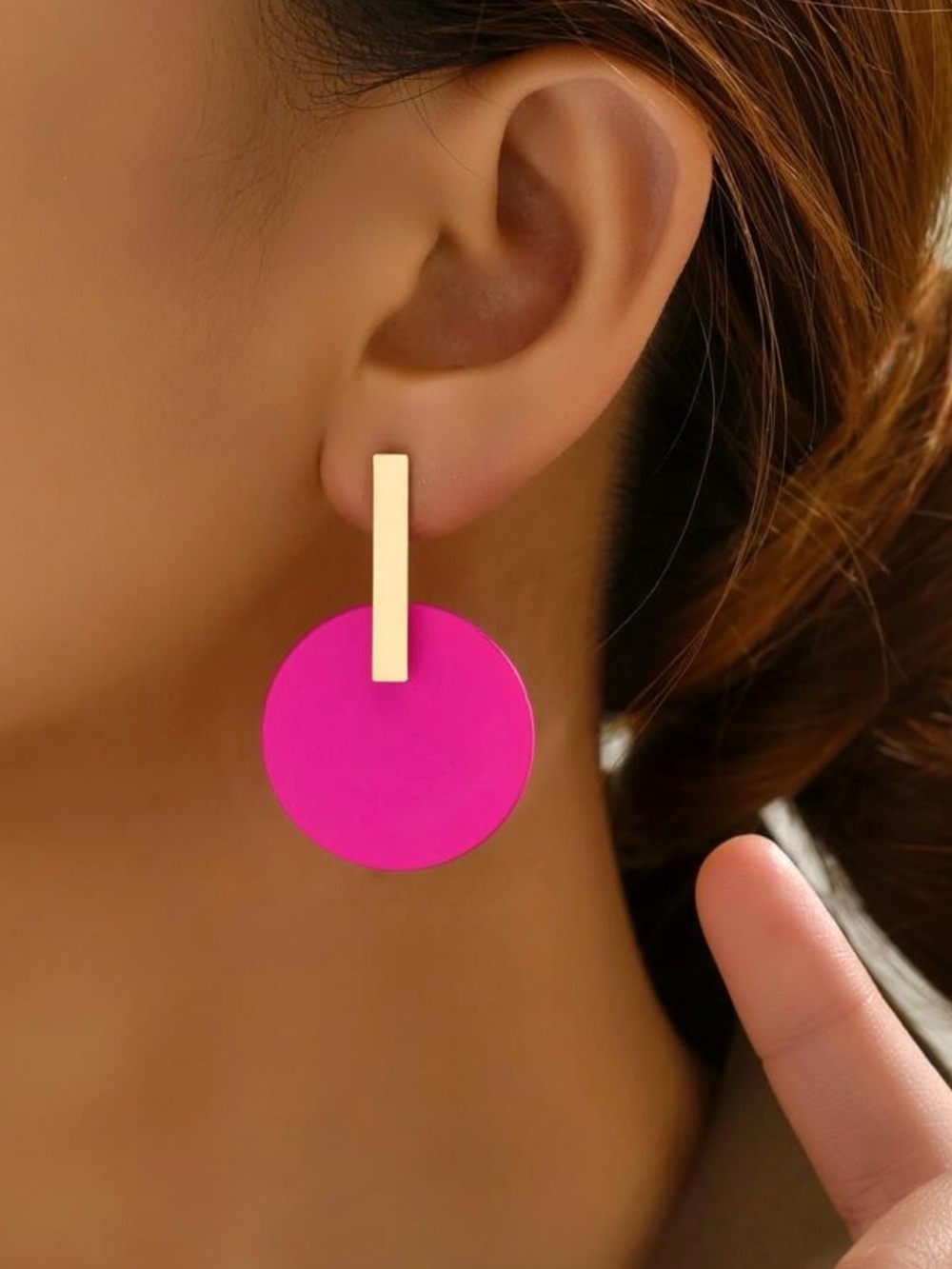 (New) Hot Pink Geometric Statement Earrings